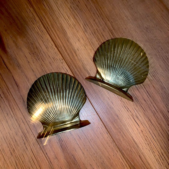 Vintage solid brass seashell bookends